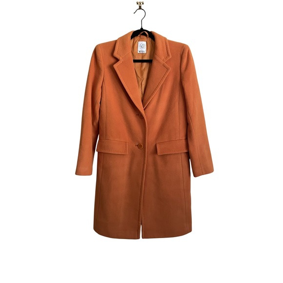 Joan & David Orange Cashmere Wool Peacoat Overcoat Long S/M Luxury Corpcore Work - Picture 1 of 7